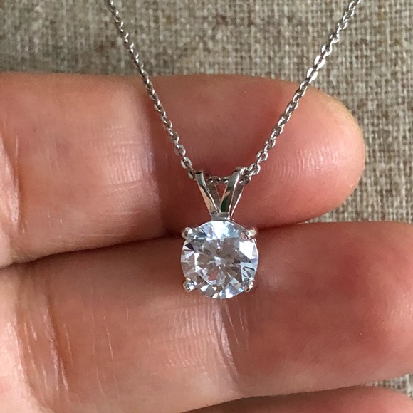 CZ Solitaire Necklace 925 Sterling Silver Necklace - Picture 2 of 7